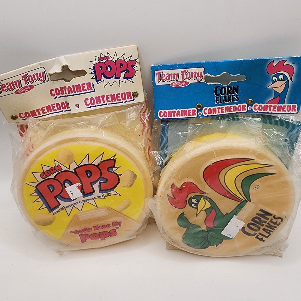 Vintage Kelloggs Team Tony Cereal Containers Corn Pops Corn Flakes Rooster Lot 2